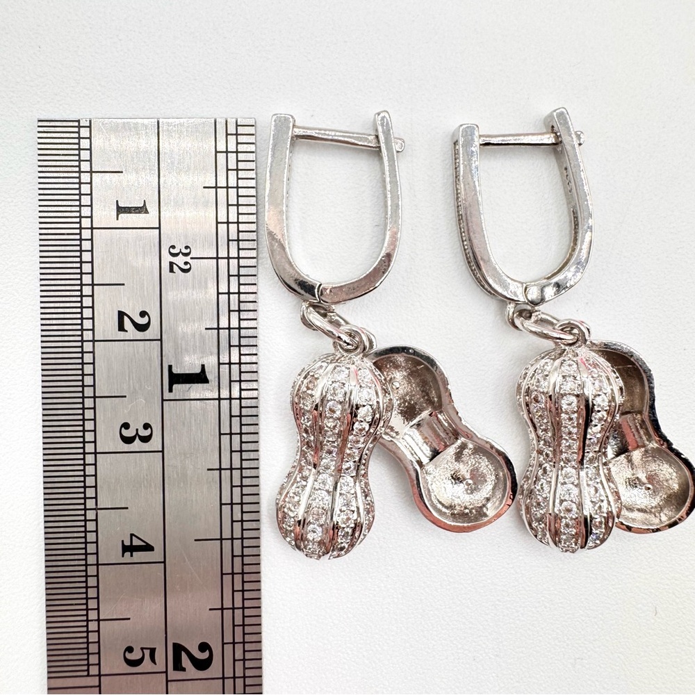 Peanut Earrings And Matching Peanut Pendant Silver Tone Stamped 925 Rhinestones - Picture 11 of 14